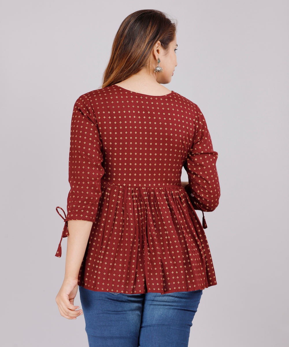 Maroon Abstract Everyday Short Kurta