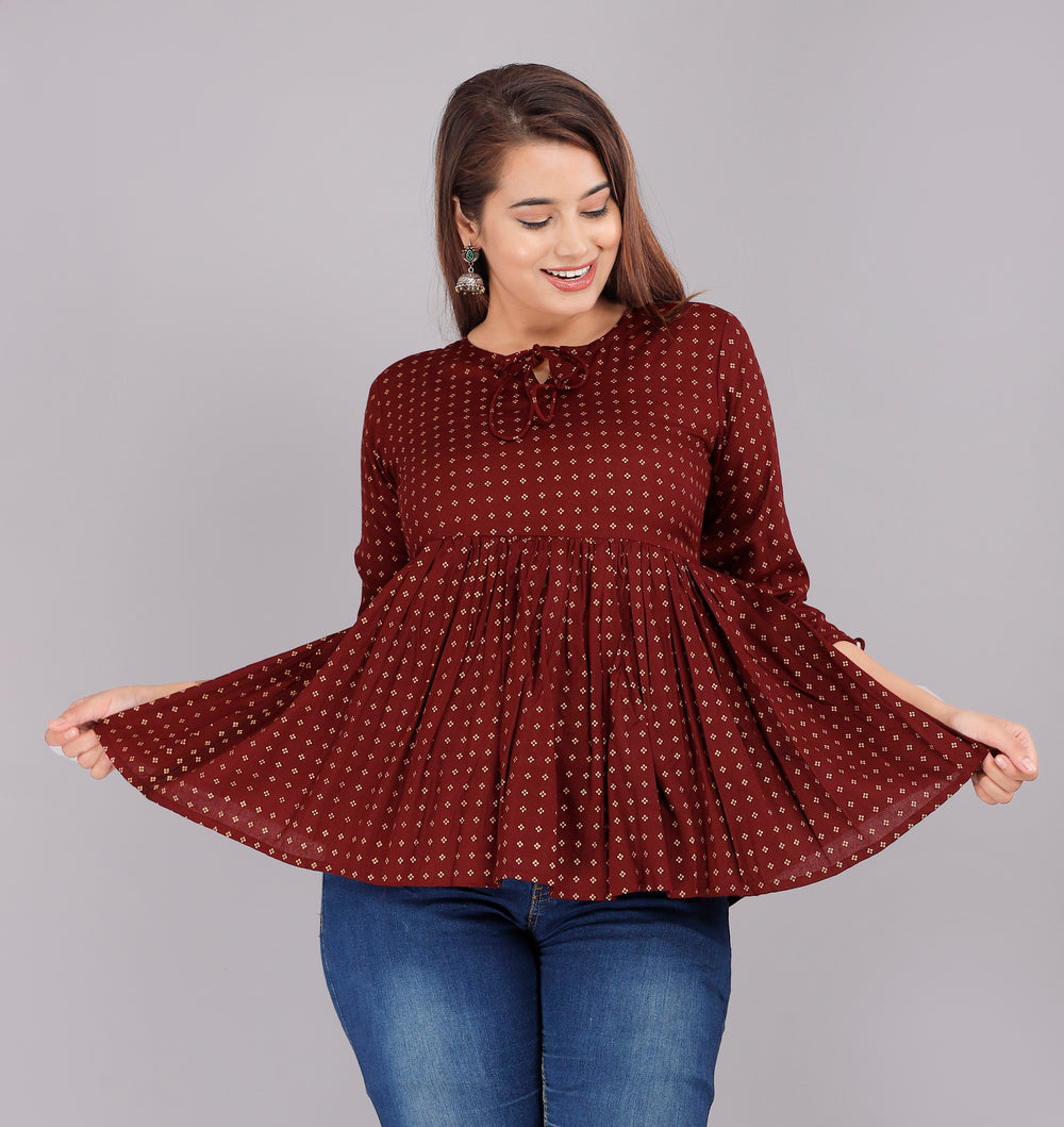 Maroon Abstract Everyday Short Kurta