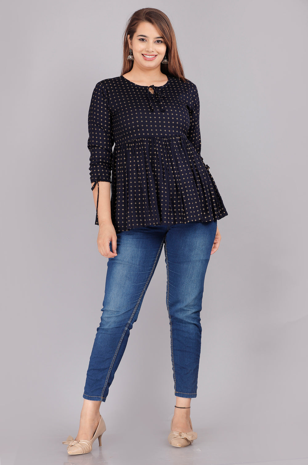 Navy Blue Abstract Everyday Short Kurta