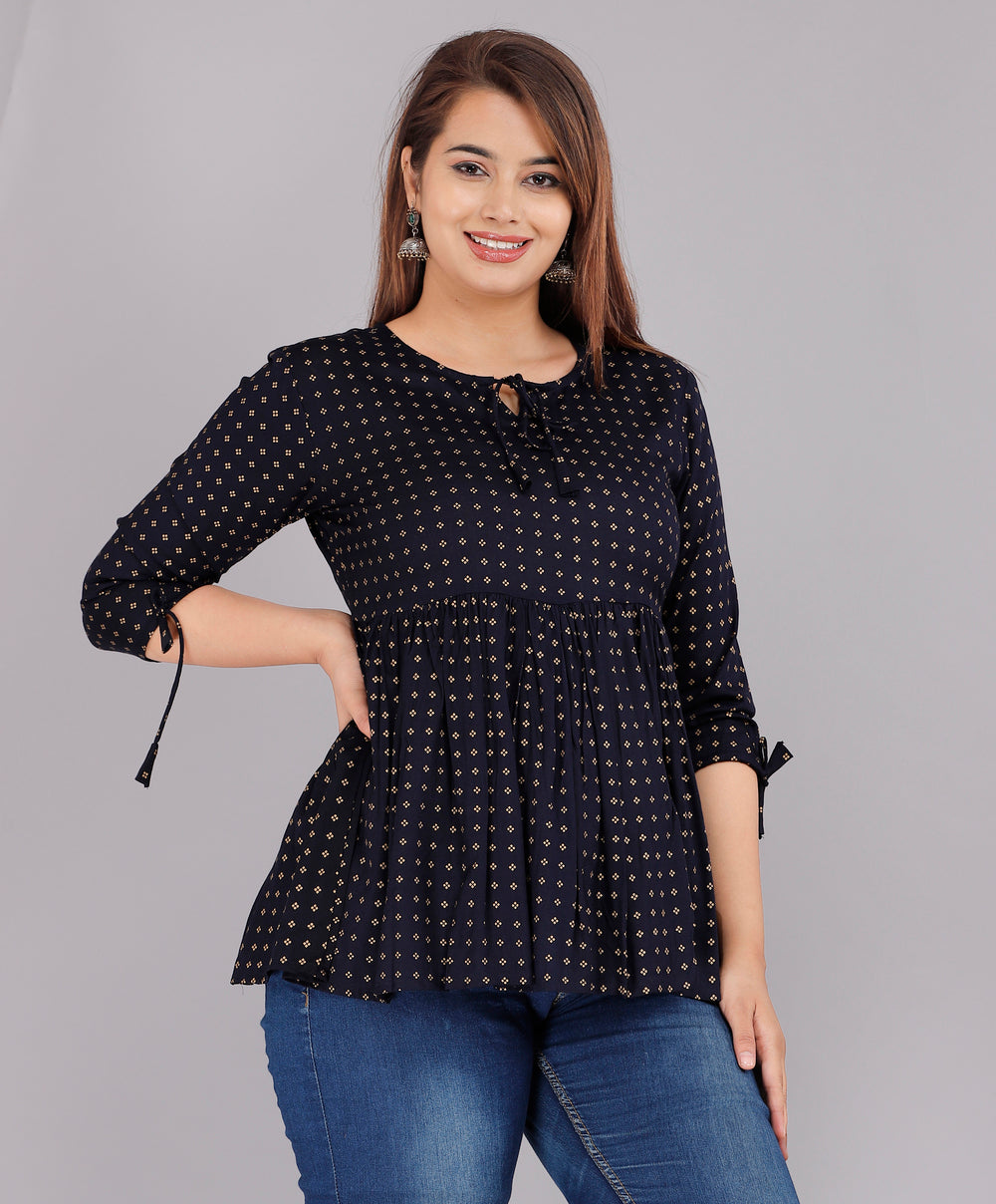 Navy Blue Abstract Everyday Short Kurta