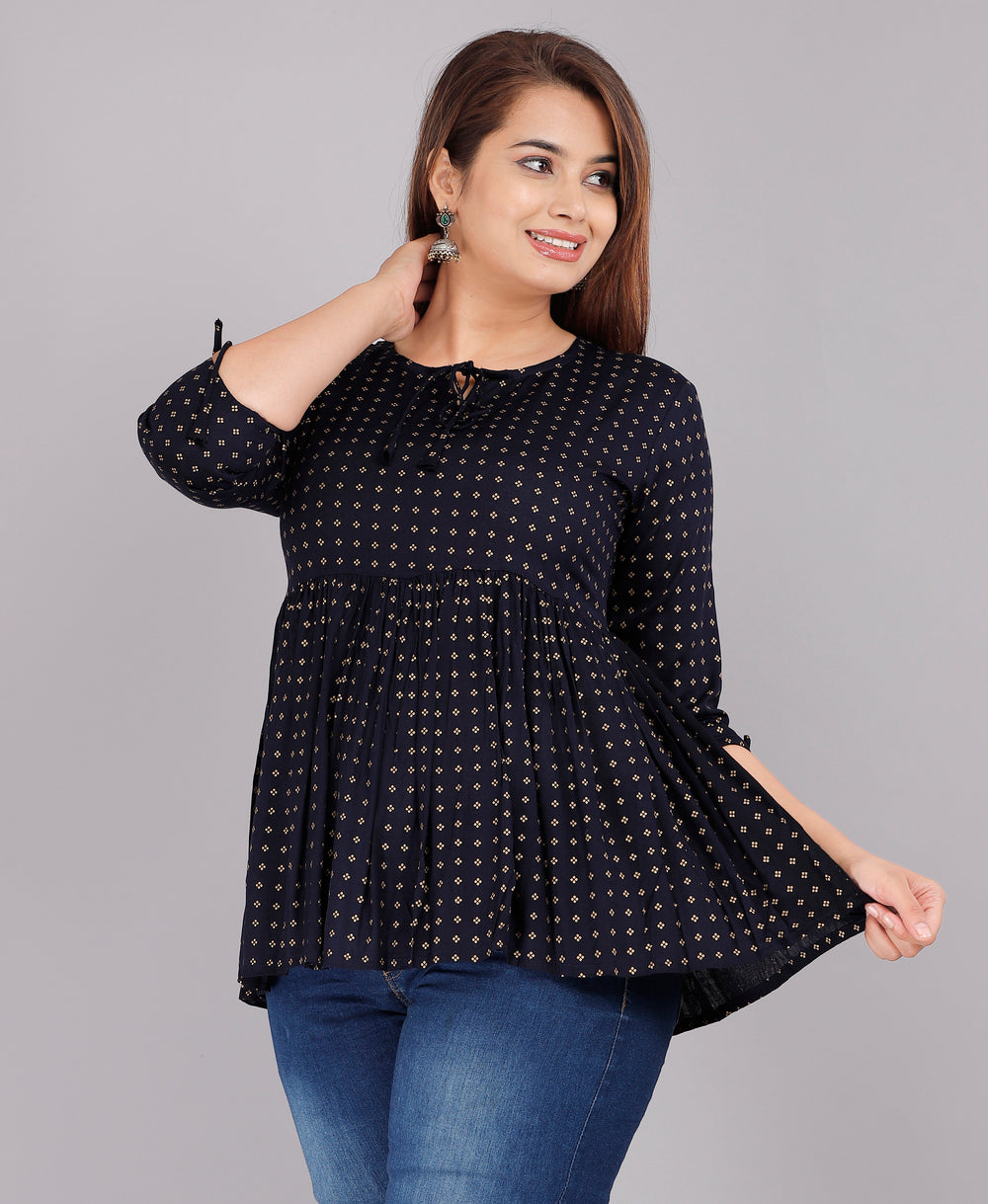 Navy Blue Abstract Everyday Short Kurta