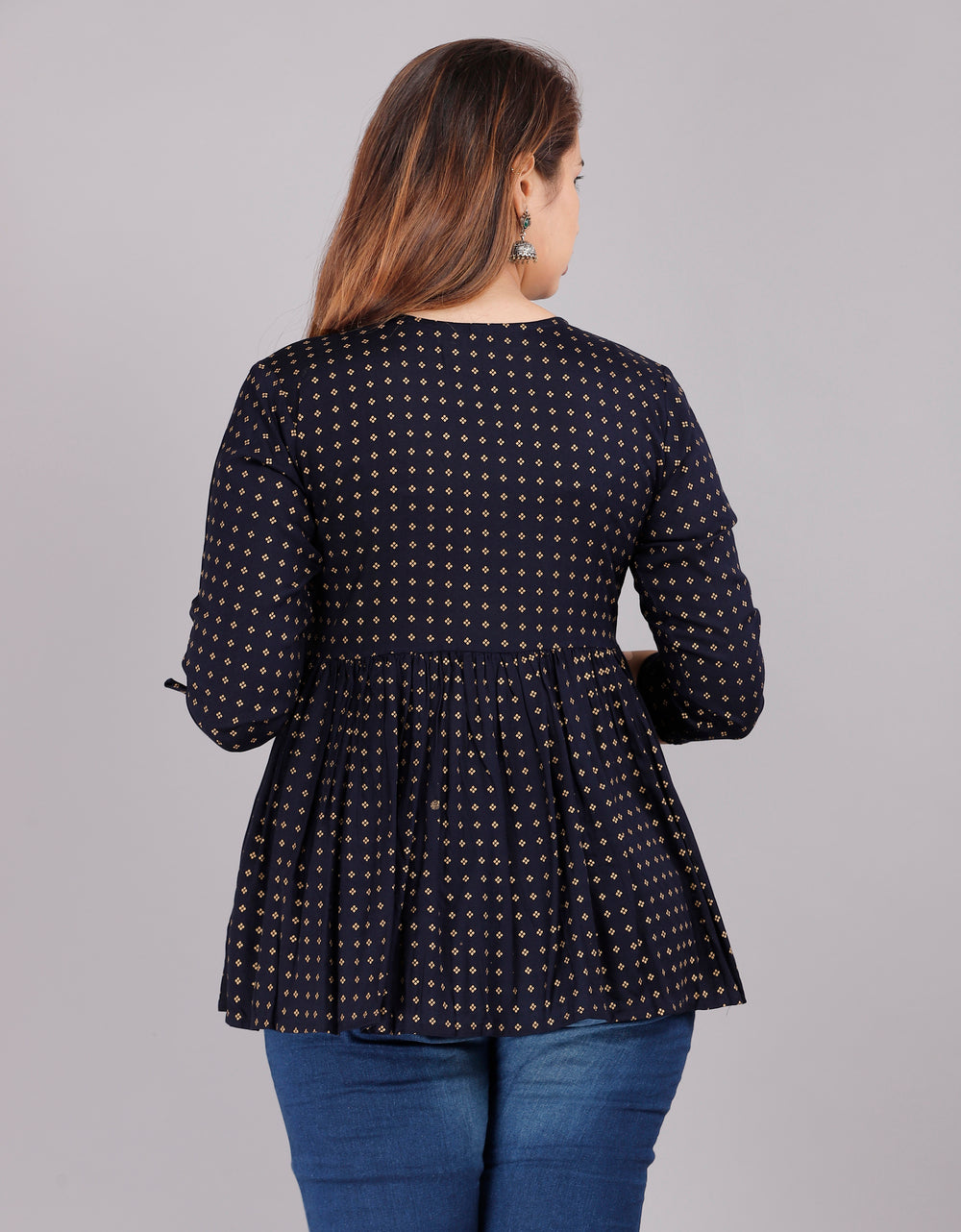 Navy Blue Abstract Everyday Short Kurta