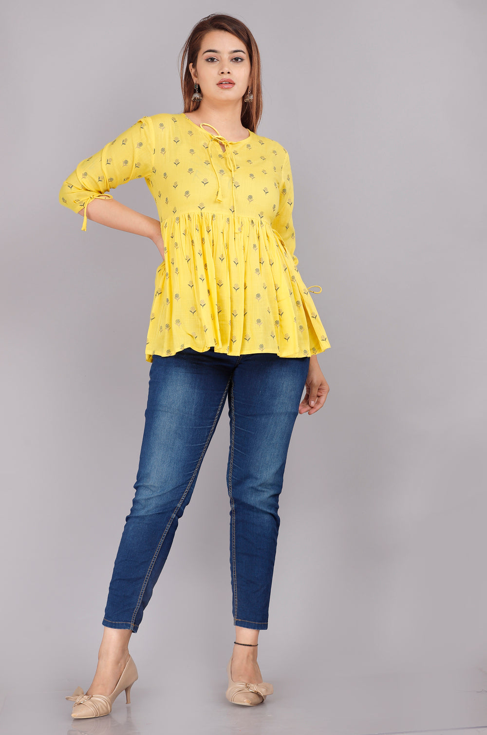 Yellow Floral Everyday Short Kurta