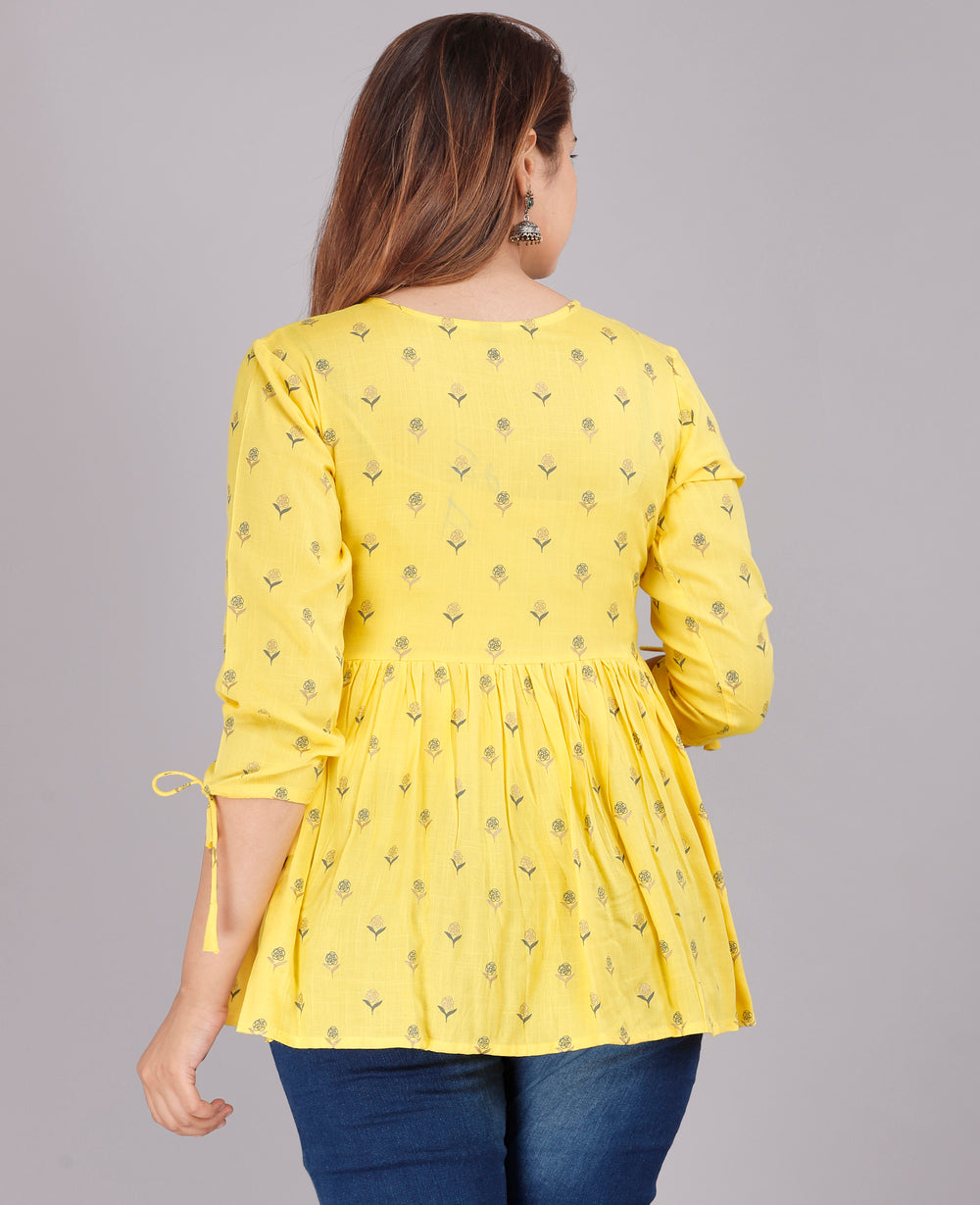 Yellow Floral Everyday Short Kurta