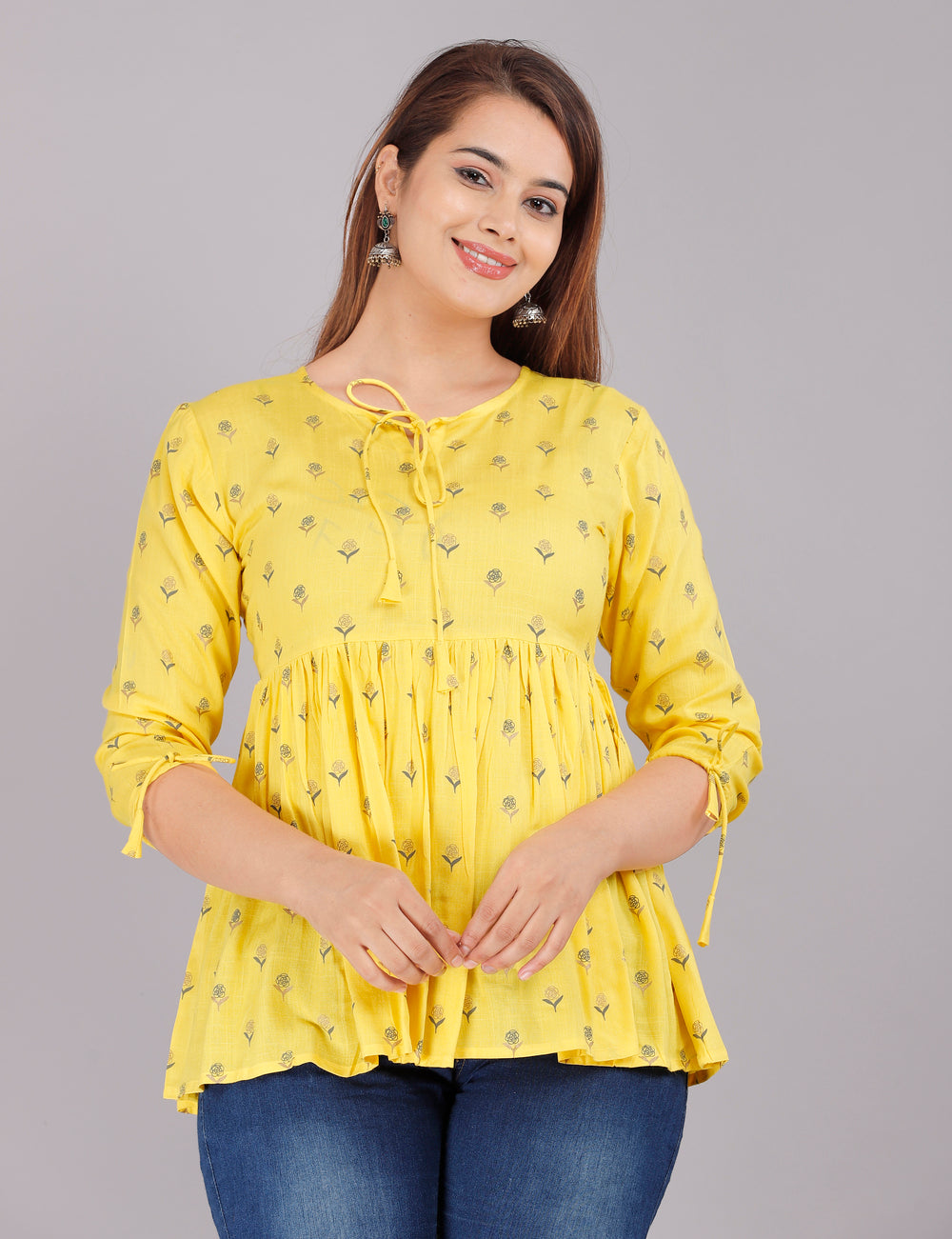 Yellow Floral Everyday Short Kurta
