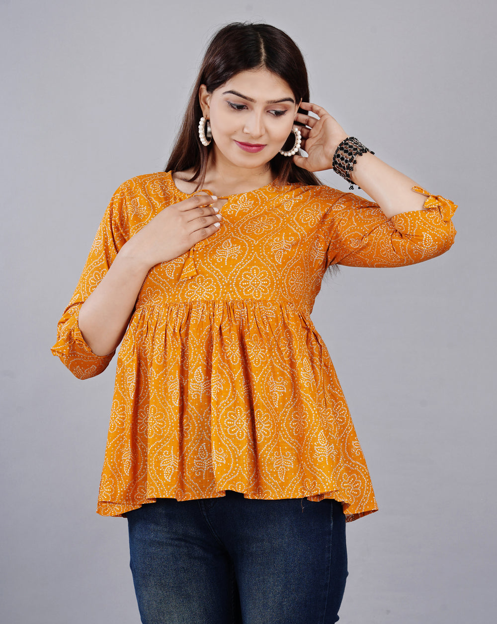 Mustard Abstract Everyday Short Kurta