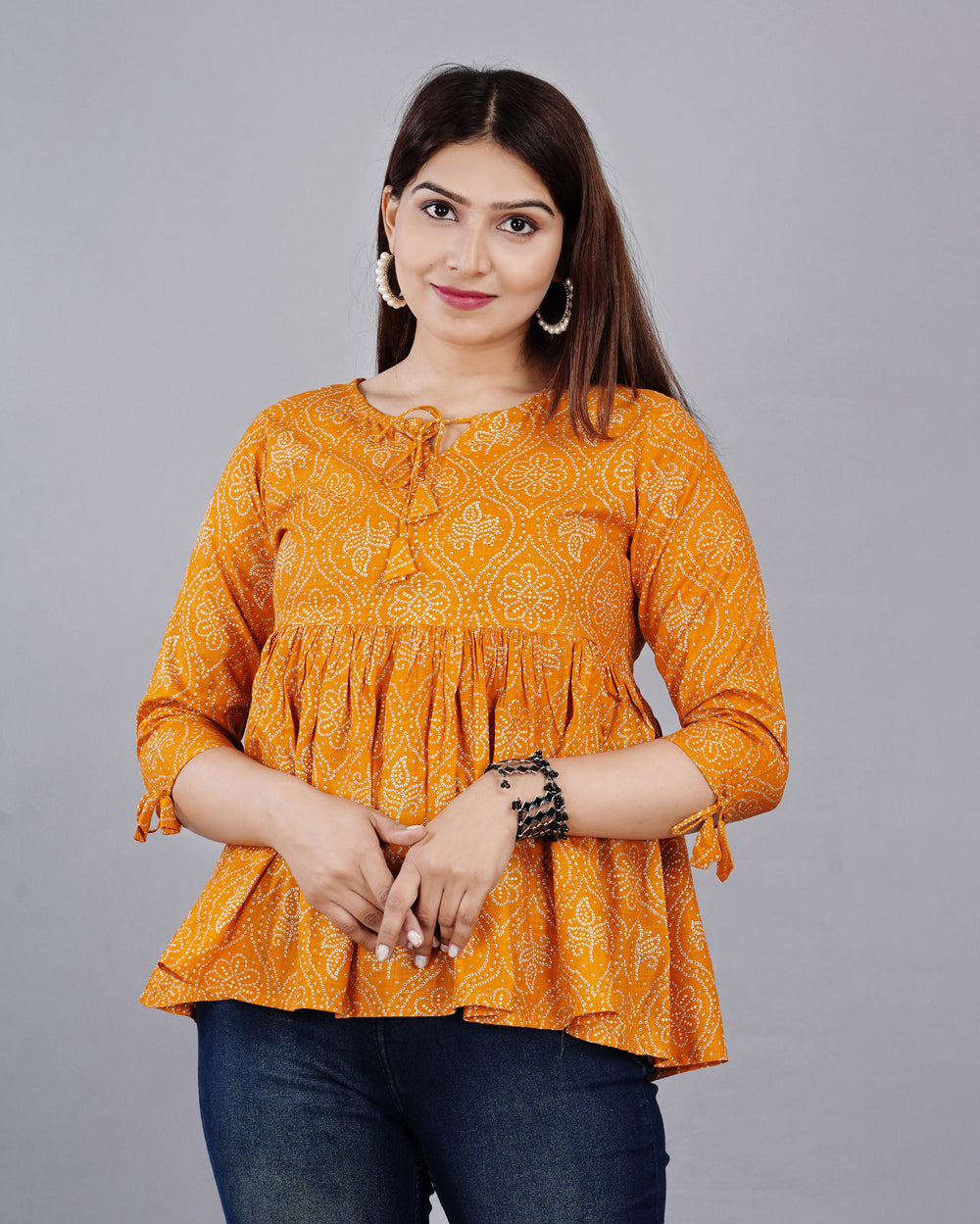 Mustard Abstract Everyday Short Kurta