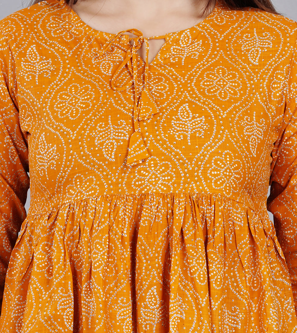 Mustard Abstract Everyday Short Kurta