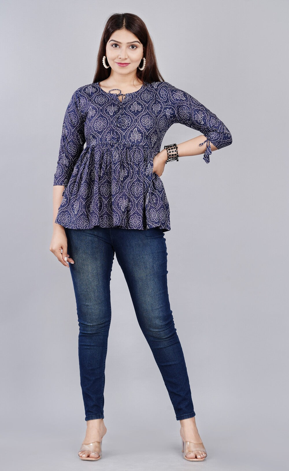 Navy blue Boota Design Everyday Short Kurta
