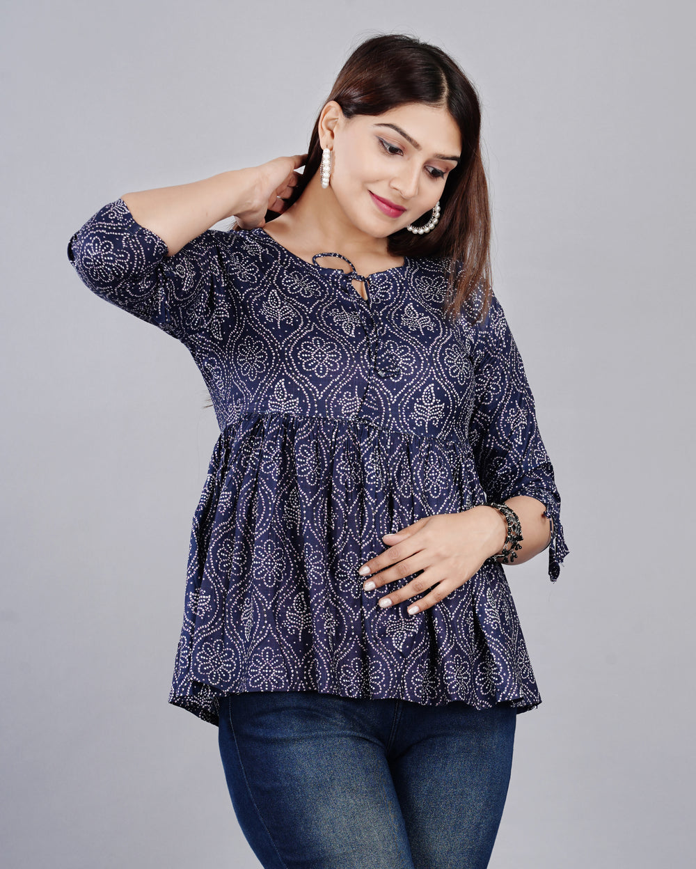 Navy blue Boota Design Everyday Short Kurta