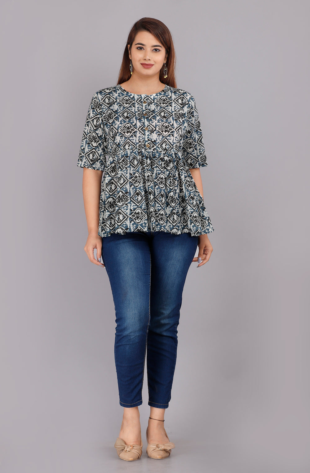 Grey Abstract Everyday Short Kurta