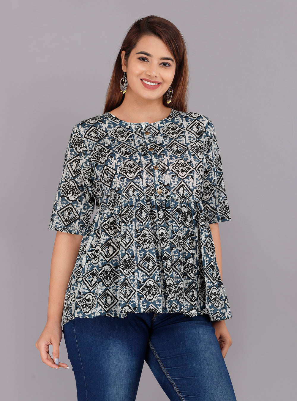 Grey Abstract Everyday Short Kurta
