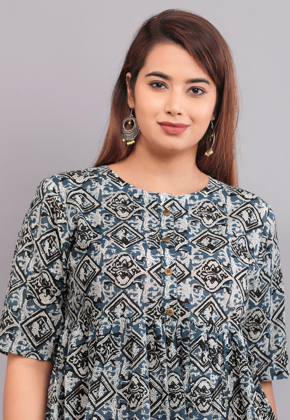 Grey Abstract Everyday Short Kurta