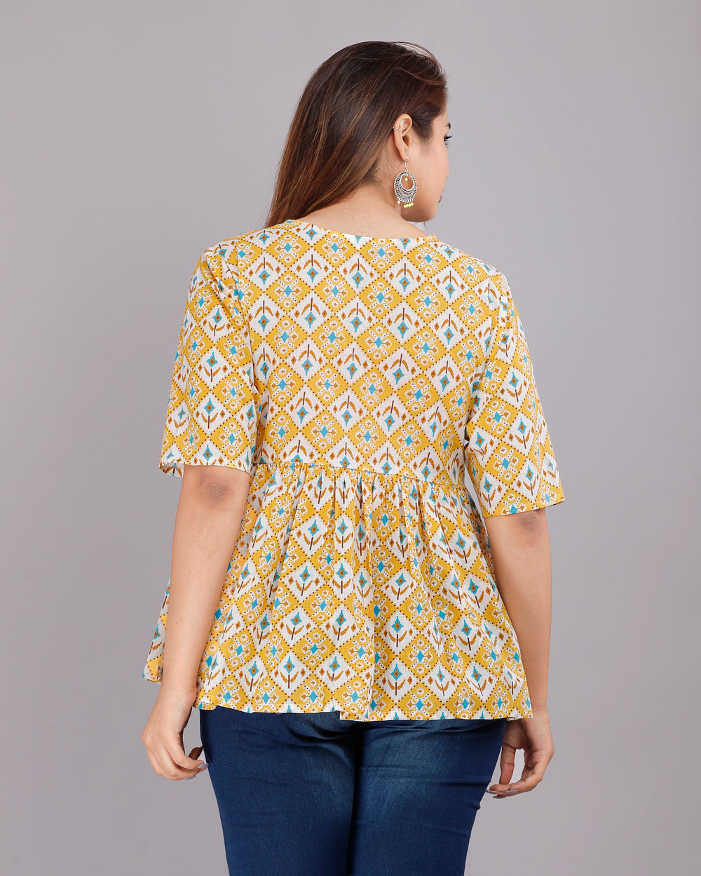 Yellow Block Design Everyday Short Kurta