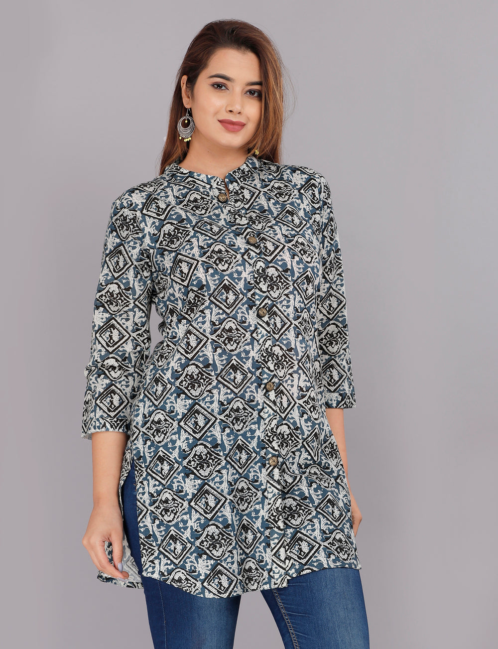 Grey and Black Everyday Mid-Length Kurta