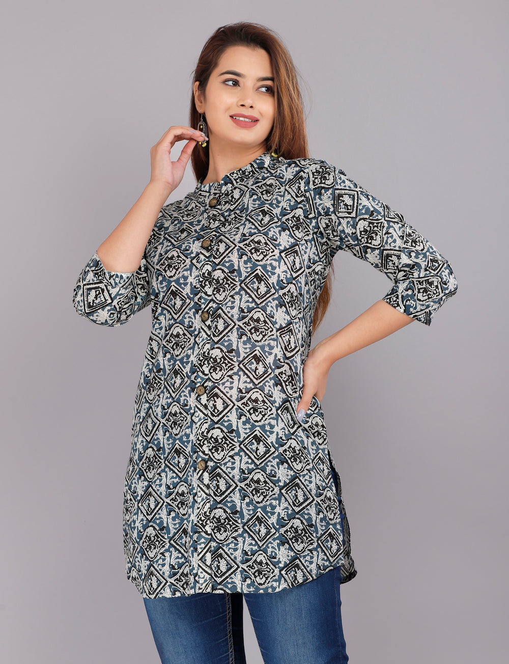 Grey and Black Everyday Mid-Length Kurta
