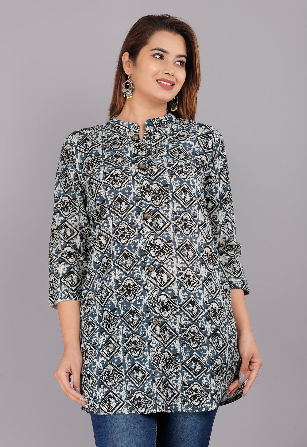 Grey and Black Everyday Mid-Length Kurta