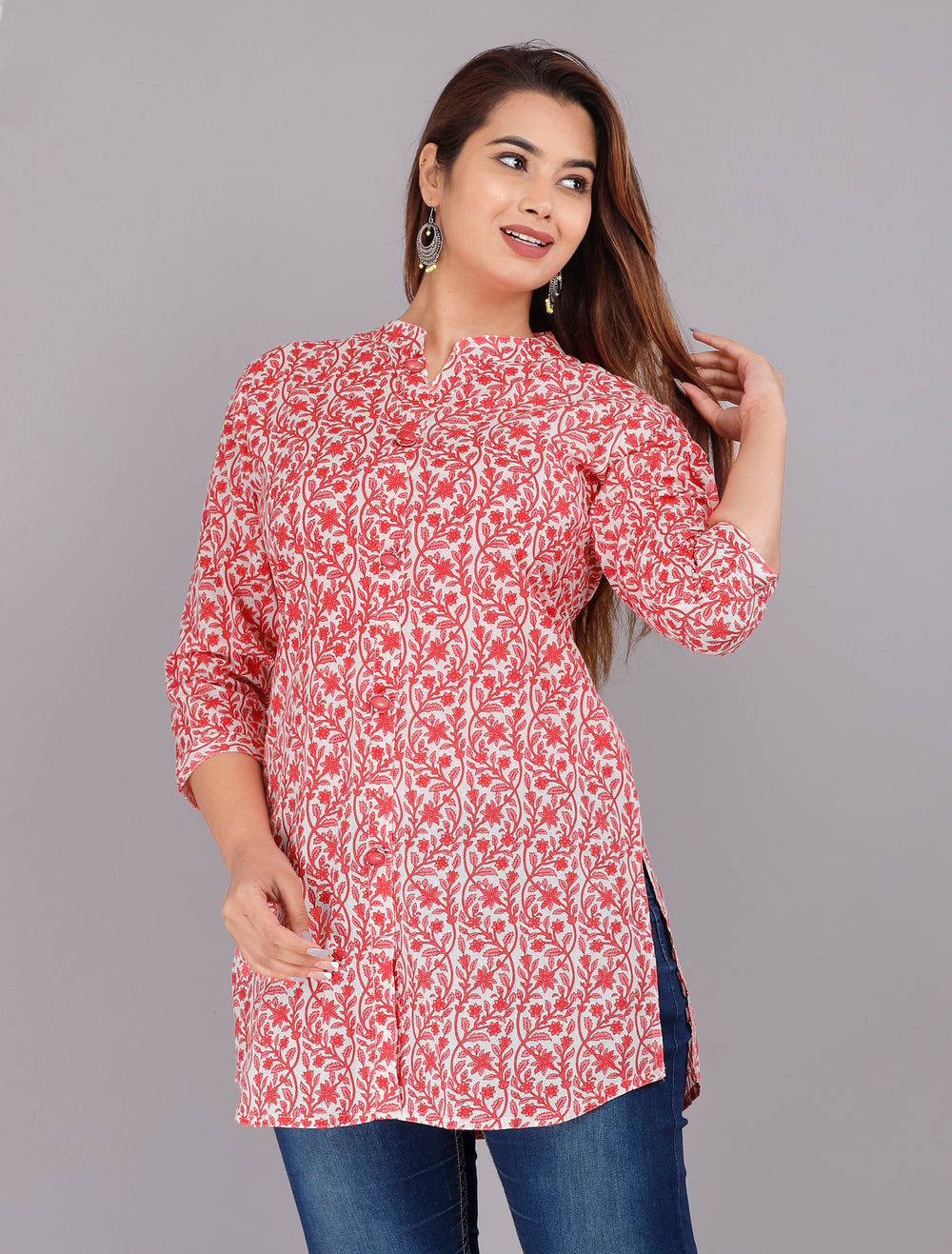 Peach Floral Everyday Mid-Length Kurta