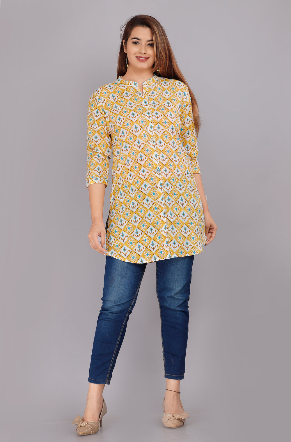 Yellow Floral Everyday Mid-Length Kurta