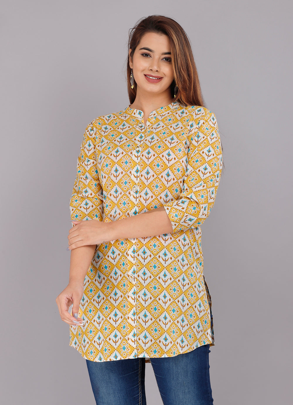 Yellow Floral Everyday Mid-Length Kurta