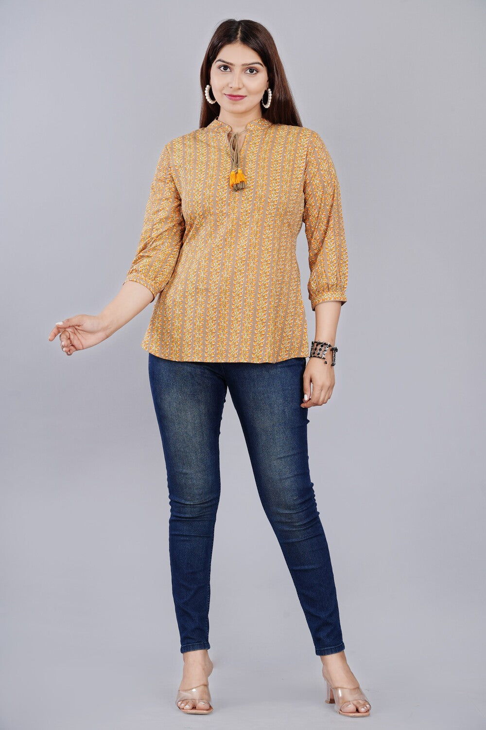 Brown Printed Everyday Short Kurta
