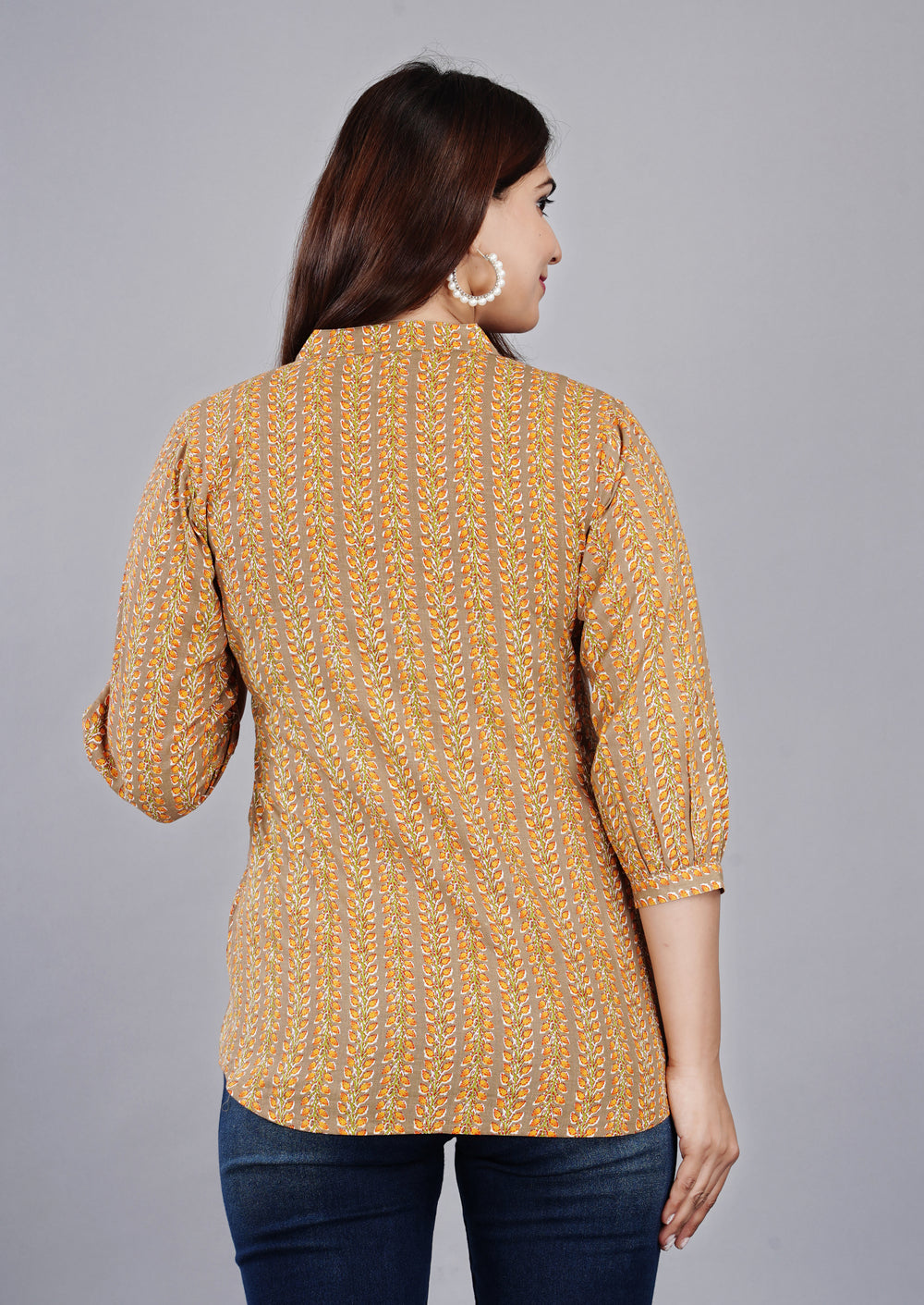 Brown Printed Everyday Short Kurta
