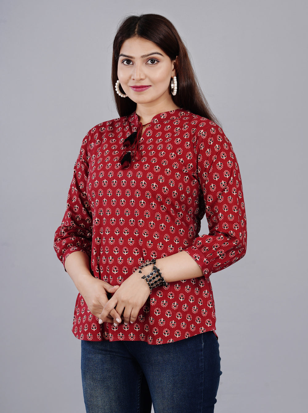 Maroon Printed Everyday Short Kurta