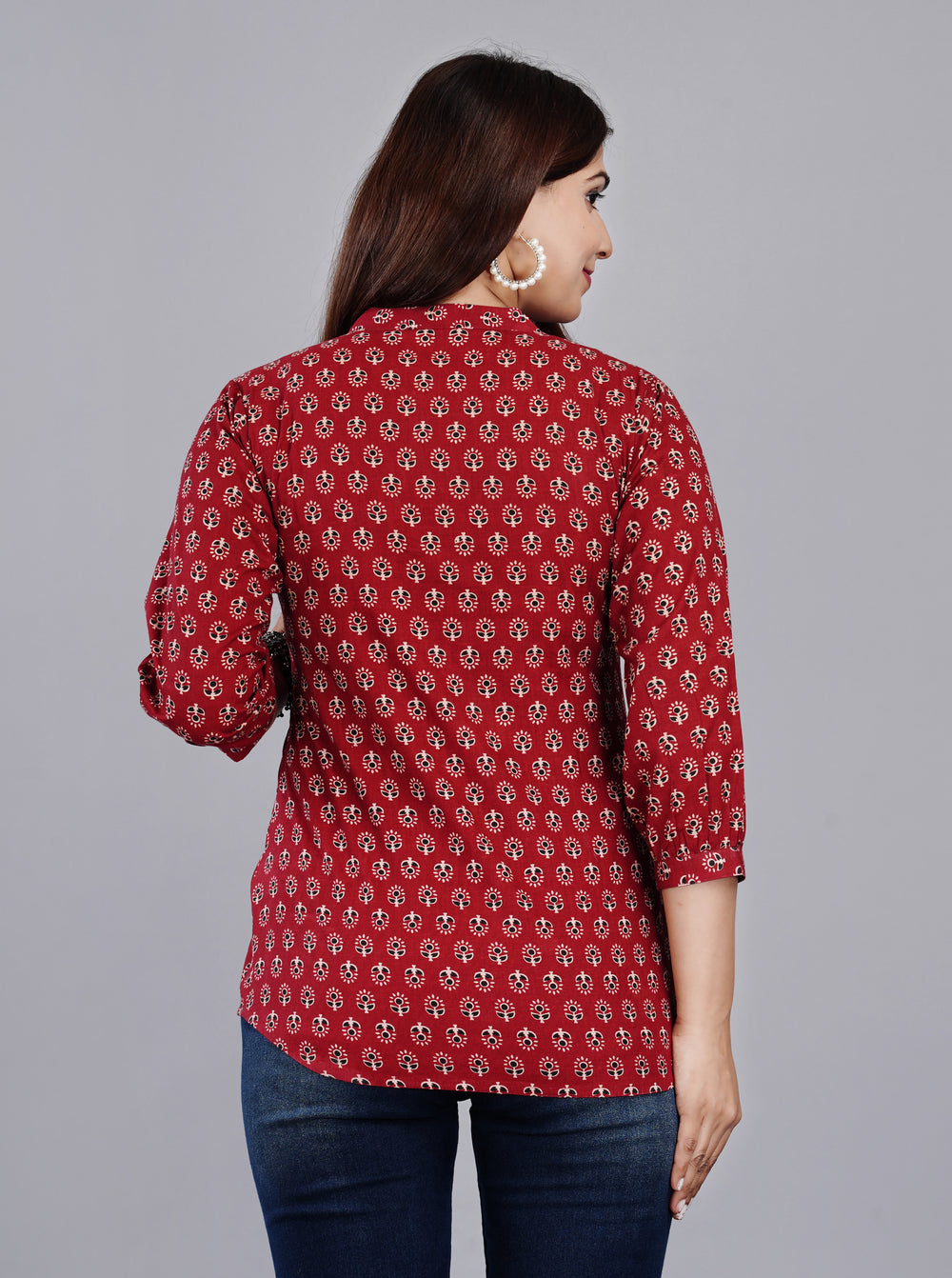 Maroon Printed Everyday Short Kurta