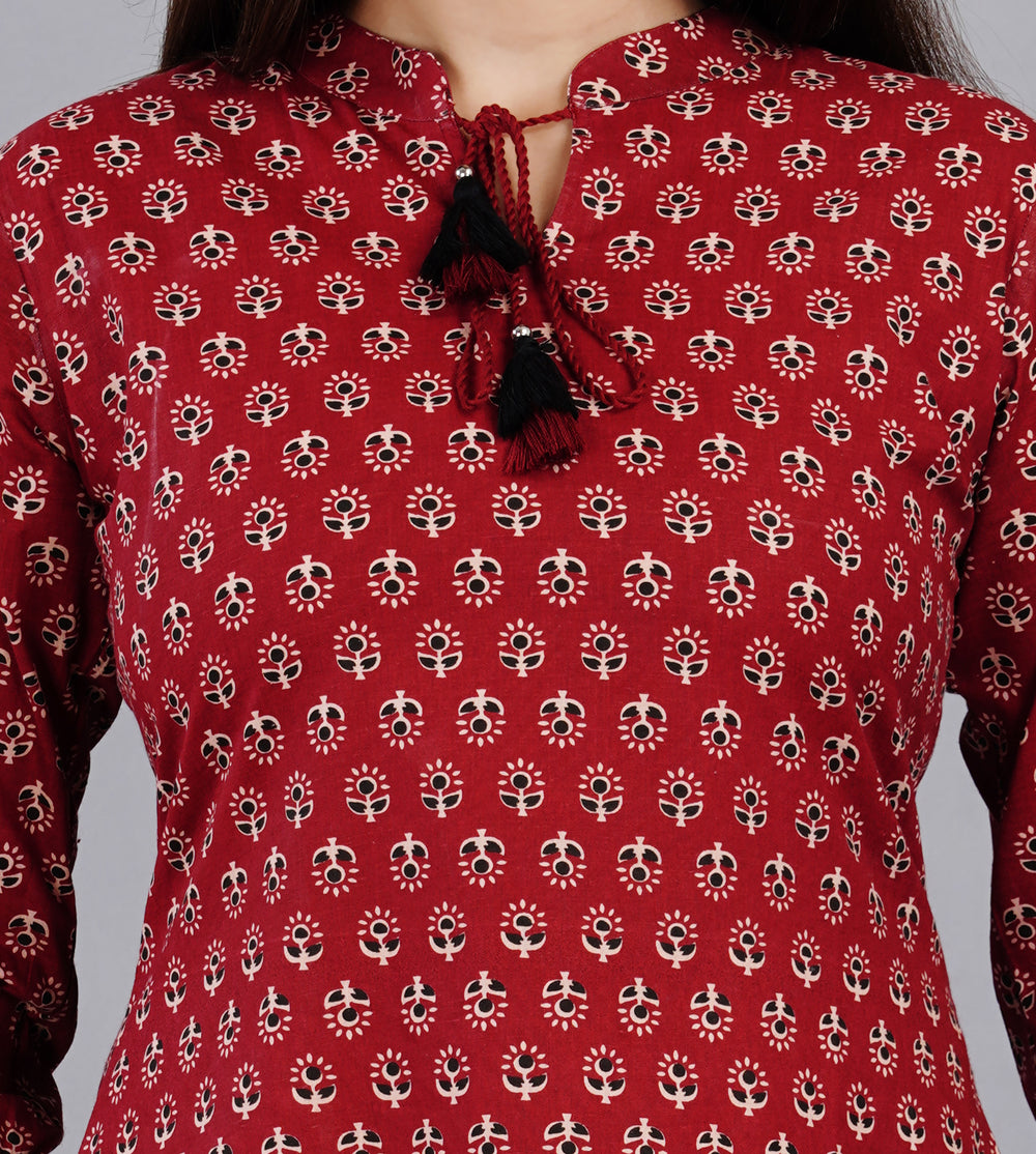 Maroon Printed Everyday Short Kurta