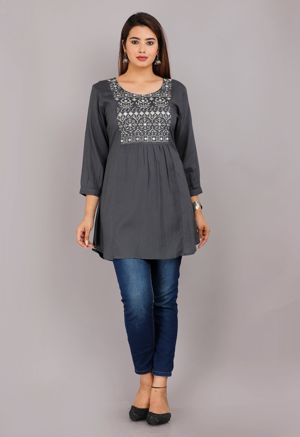 Grey embroidery Everyday Short Kurta