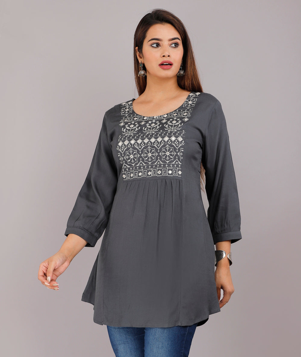 Grey embroidery Everyday Short Kurta