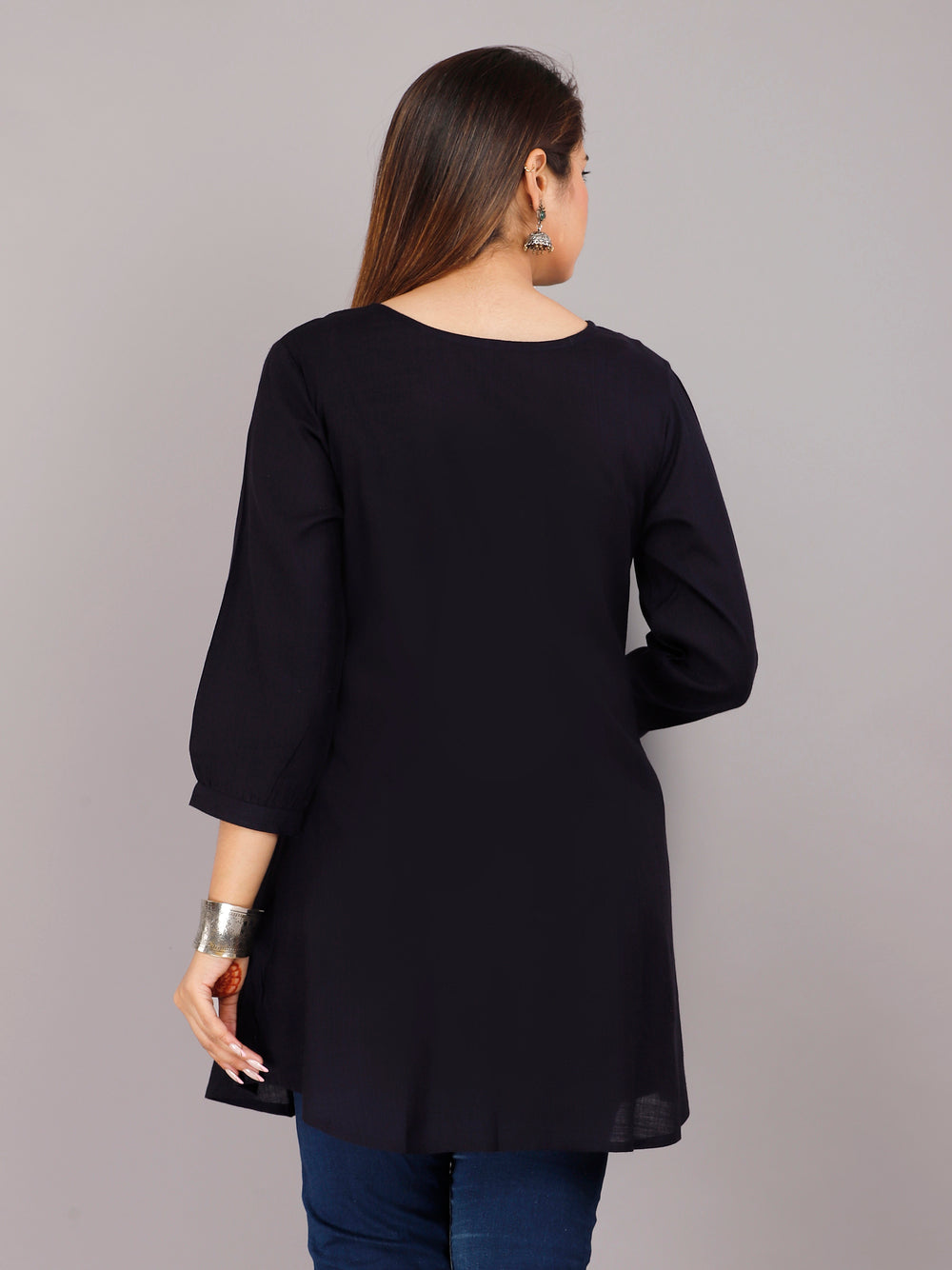 Navy Blue Embroidery Everyday Short Kurta