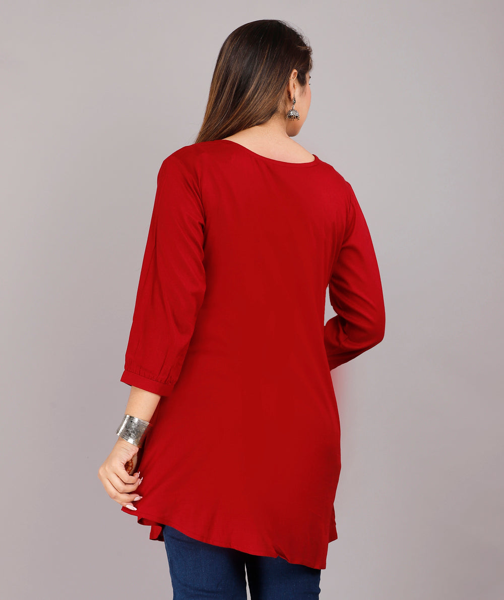 Red Embroidery Everyday Short Kurta