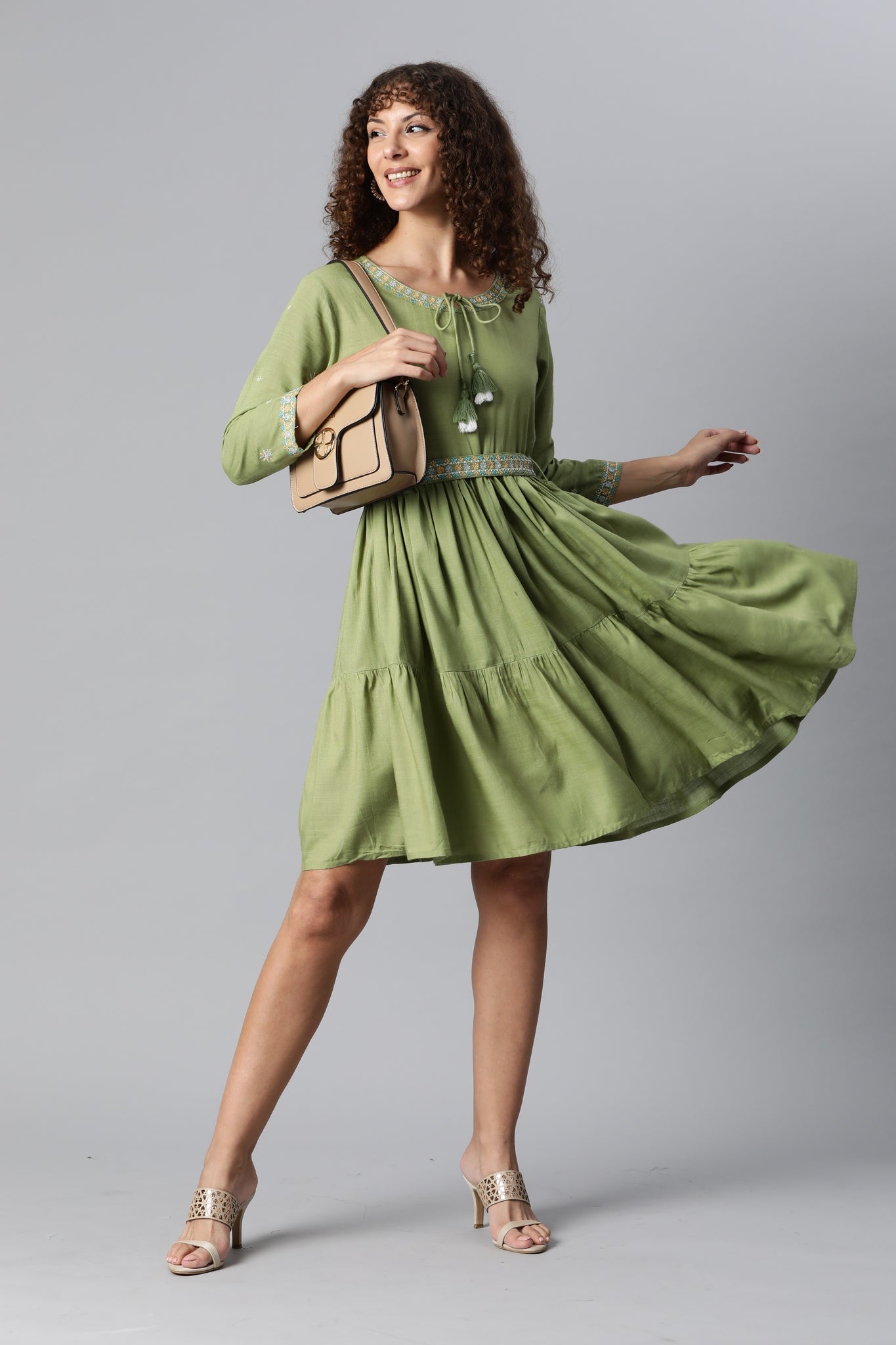 Olive Green Flare Dress