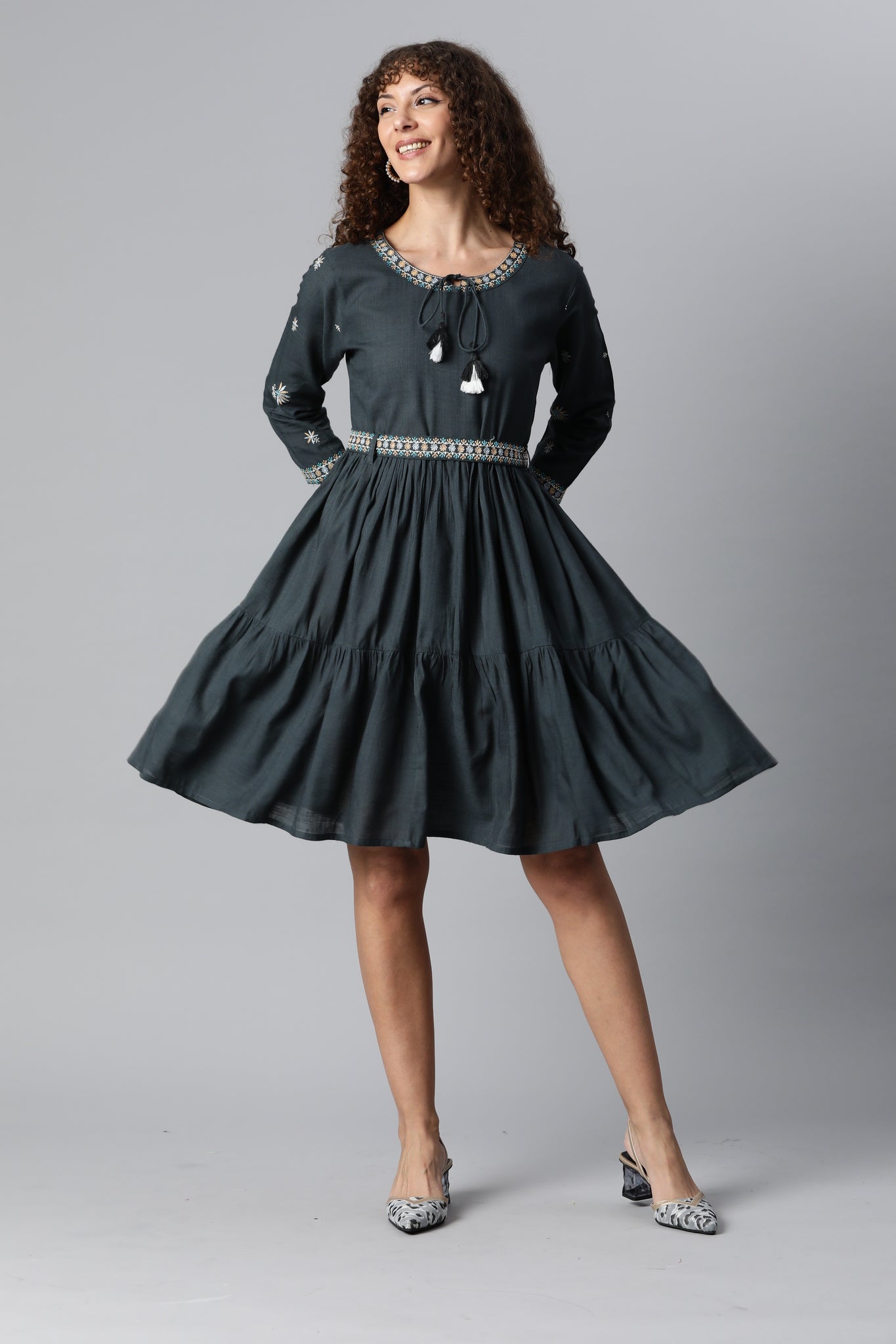 Solid Grey Flare Dress