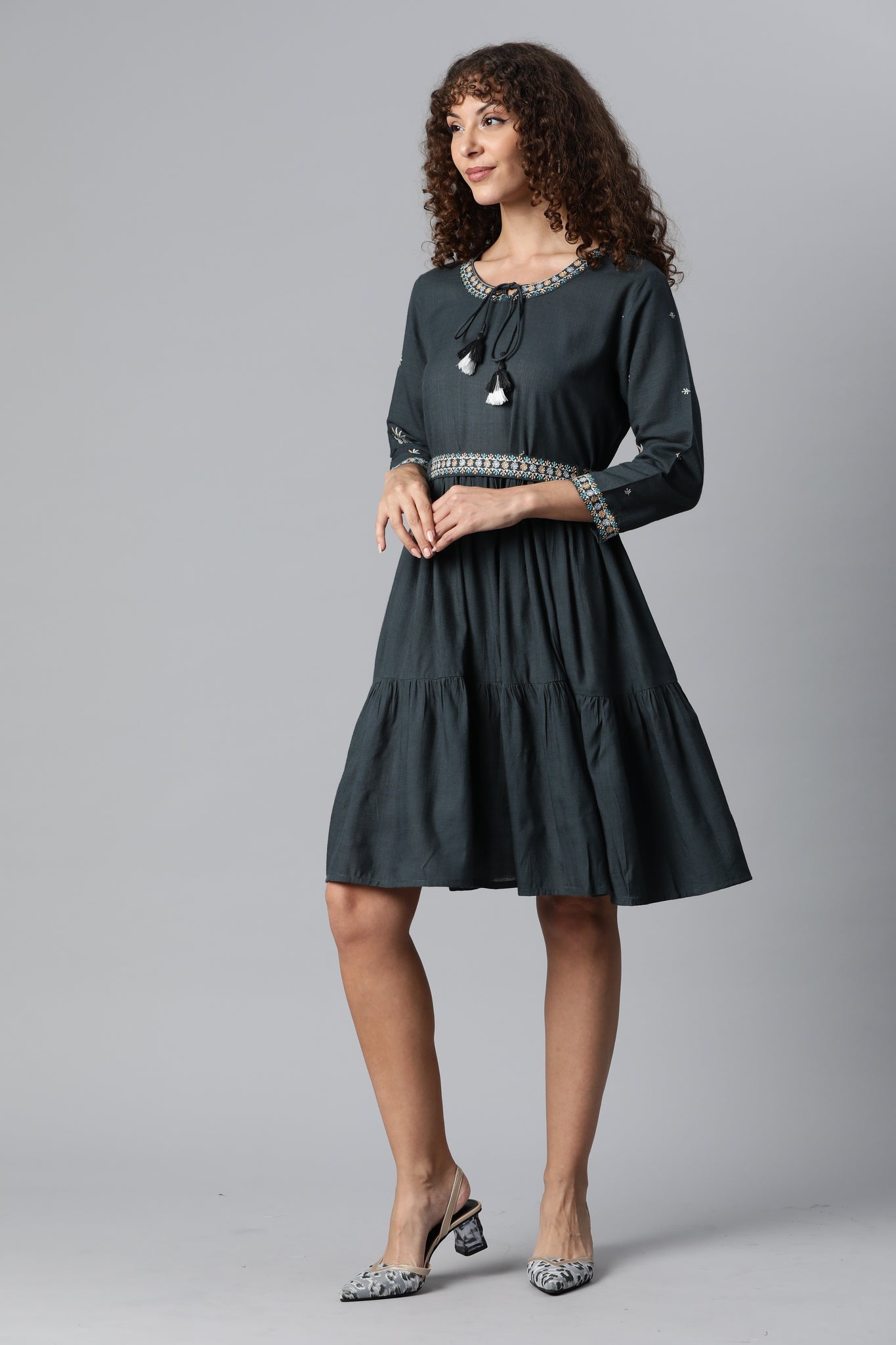 Solid Grey Flare Dress