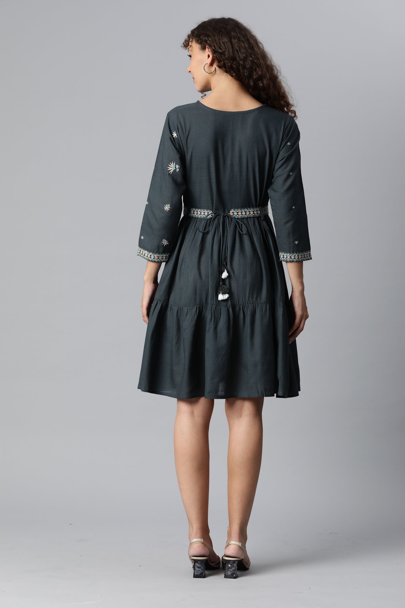 Solid Grey Flare Dress