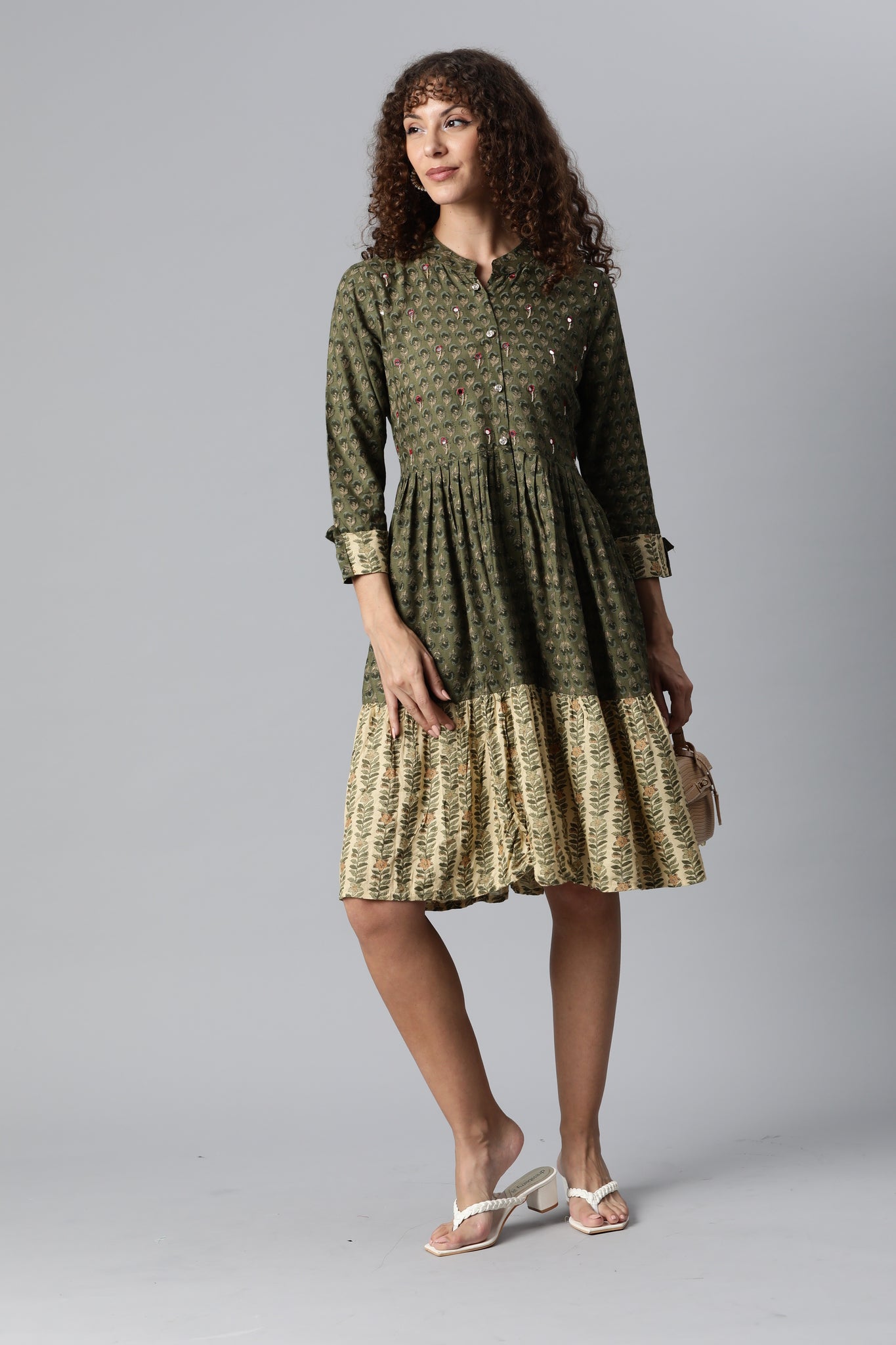 Green Designer Flare Dress