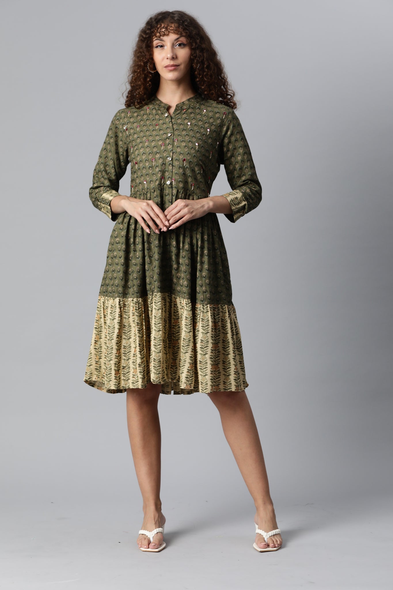 Green Designer Flare Dress