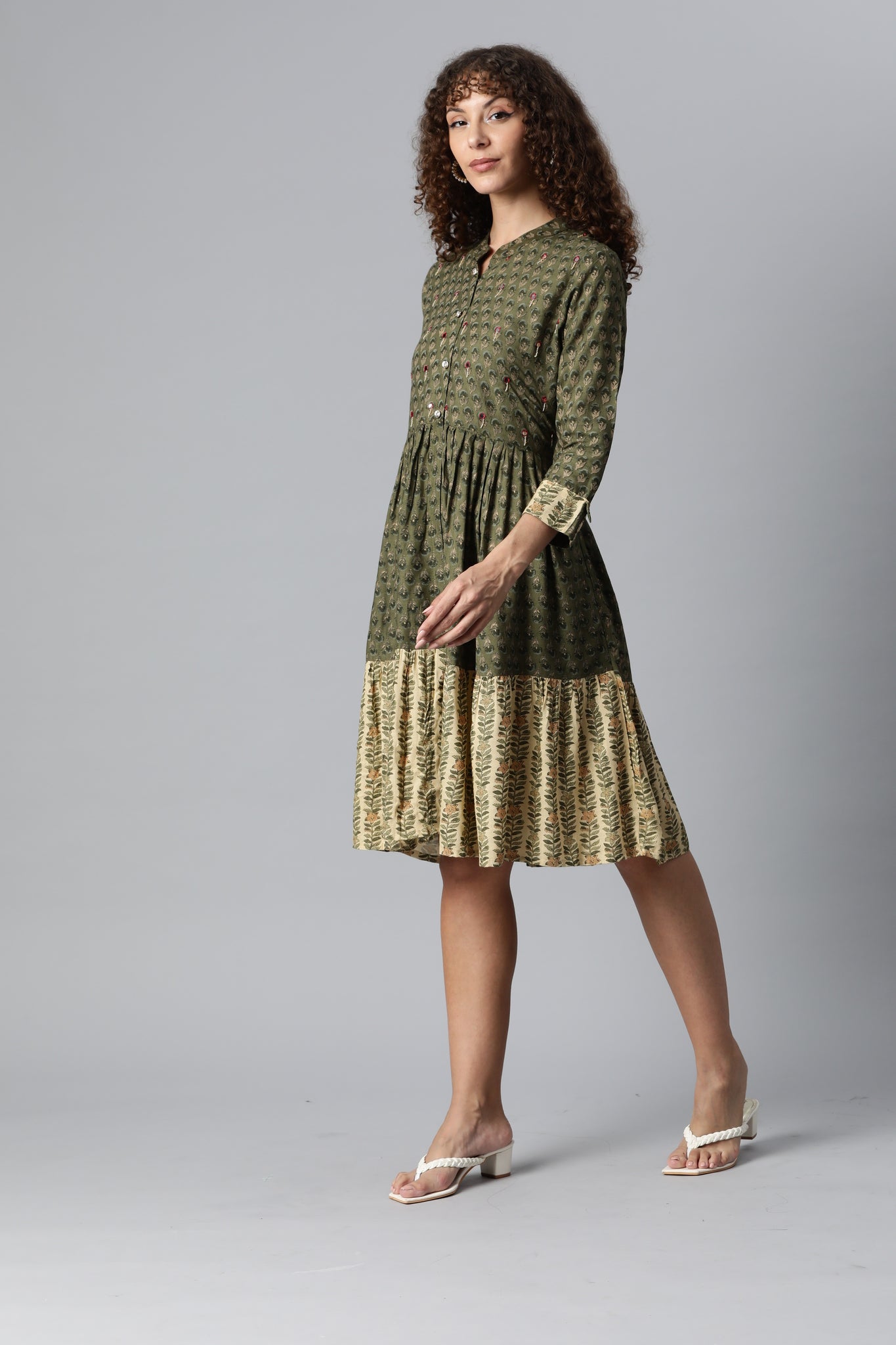 Green Designer Flare Dress