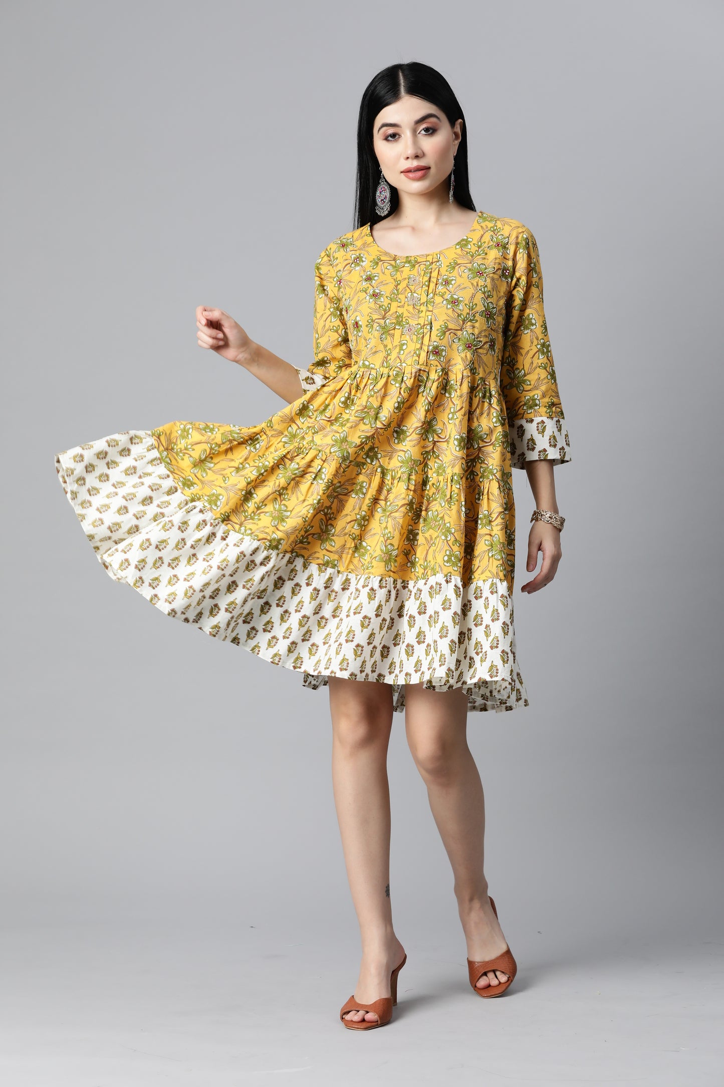 Yellow Printed Flare Dress