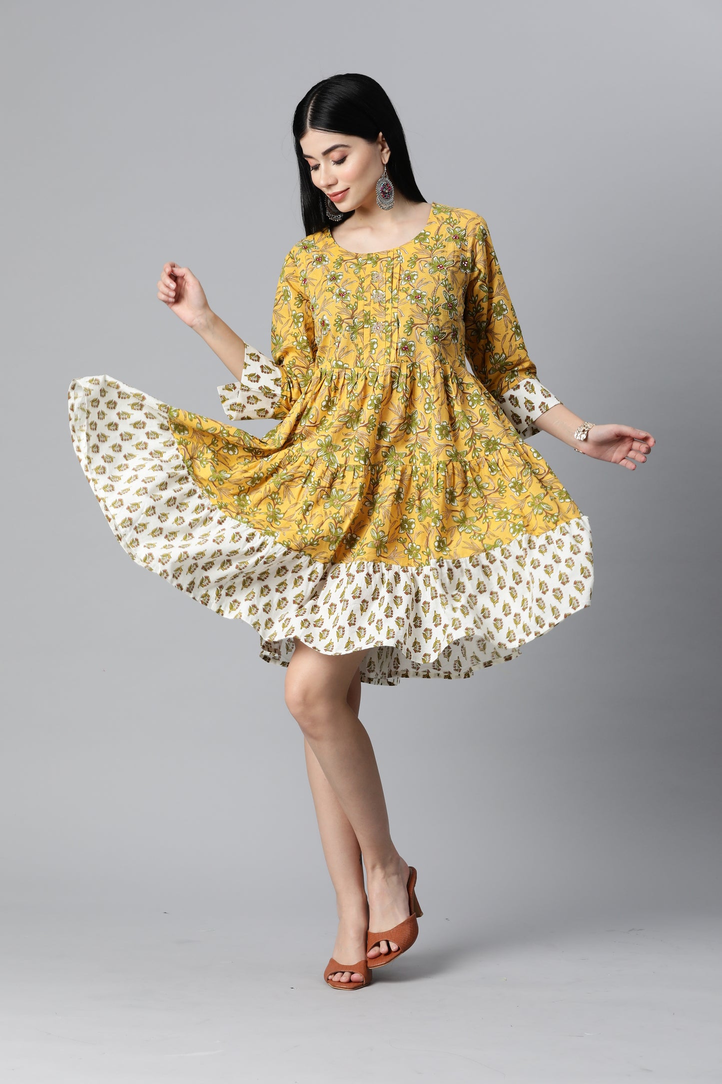 Yellow Printed Flare Dress