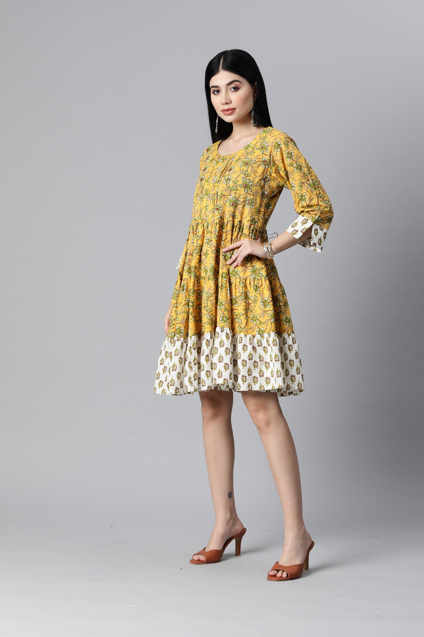 Yellow Printed Flare Dress