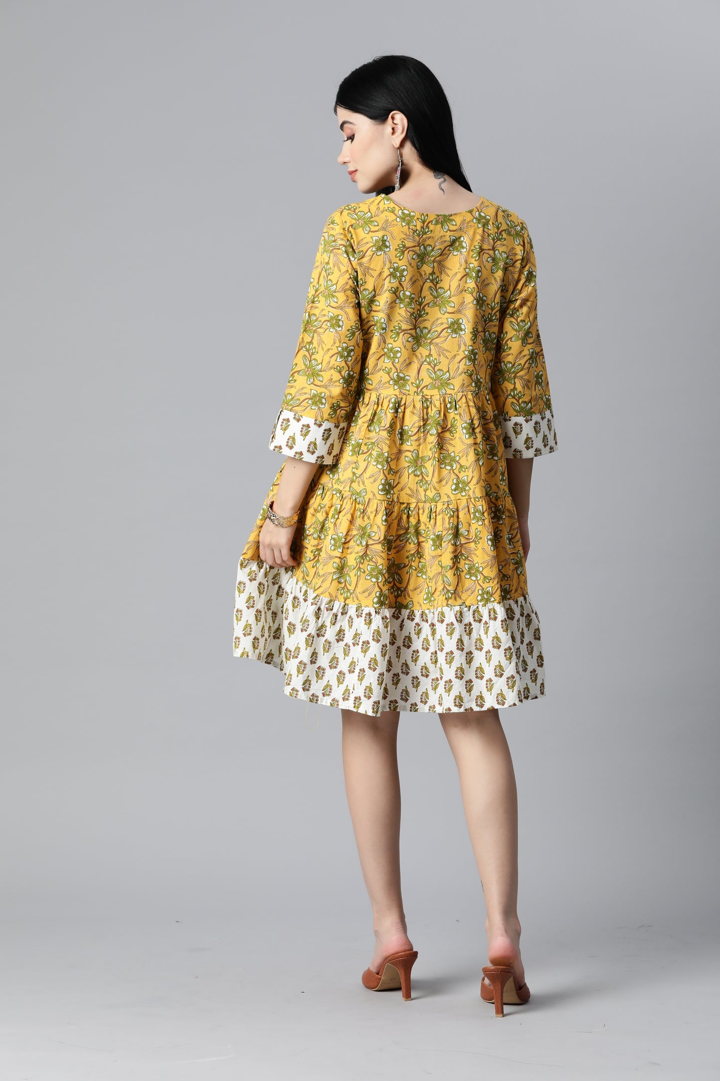 Yellow Printed Flare Dress