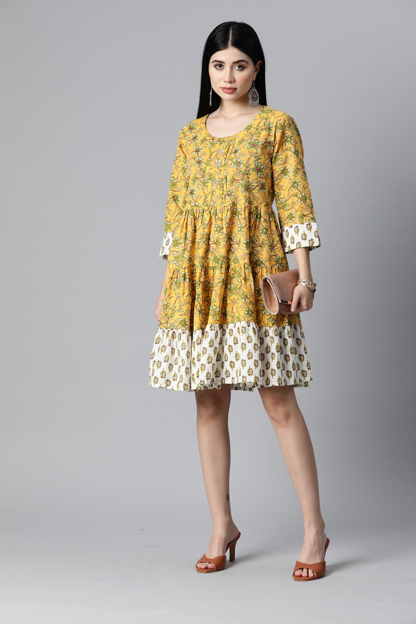 Yellow Printed Flare Dress