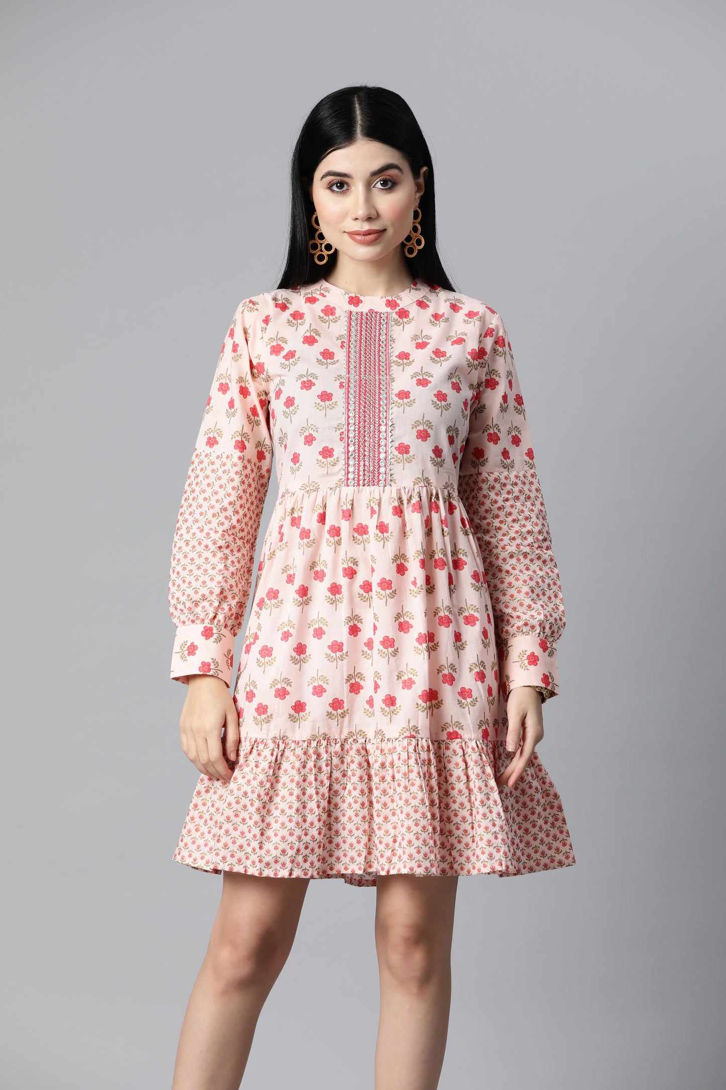 Pink Printed Flare Dress