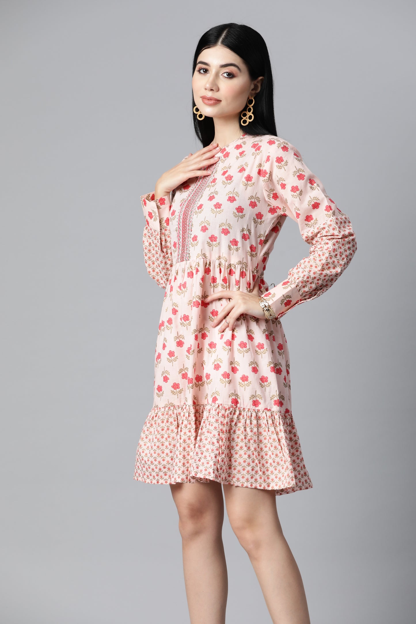 Pink Printed Flare Dress