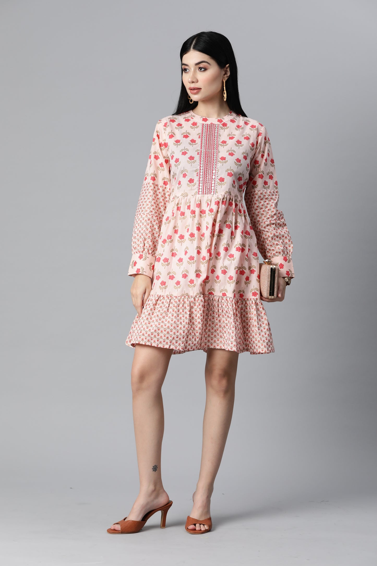 Pink Printed Flare Dress