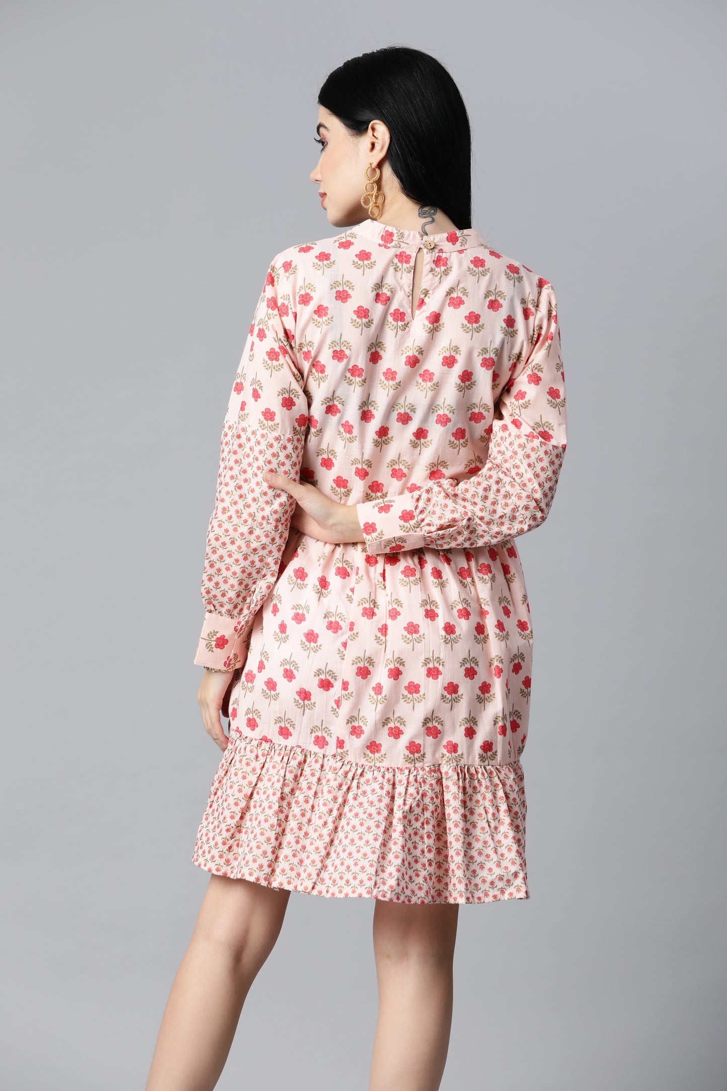 Pink Printed Flare Dress
