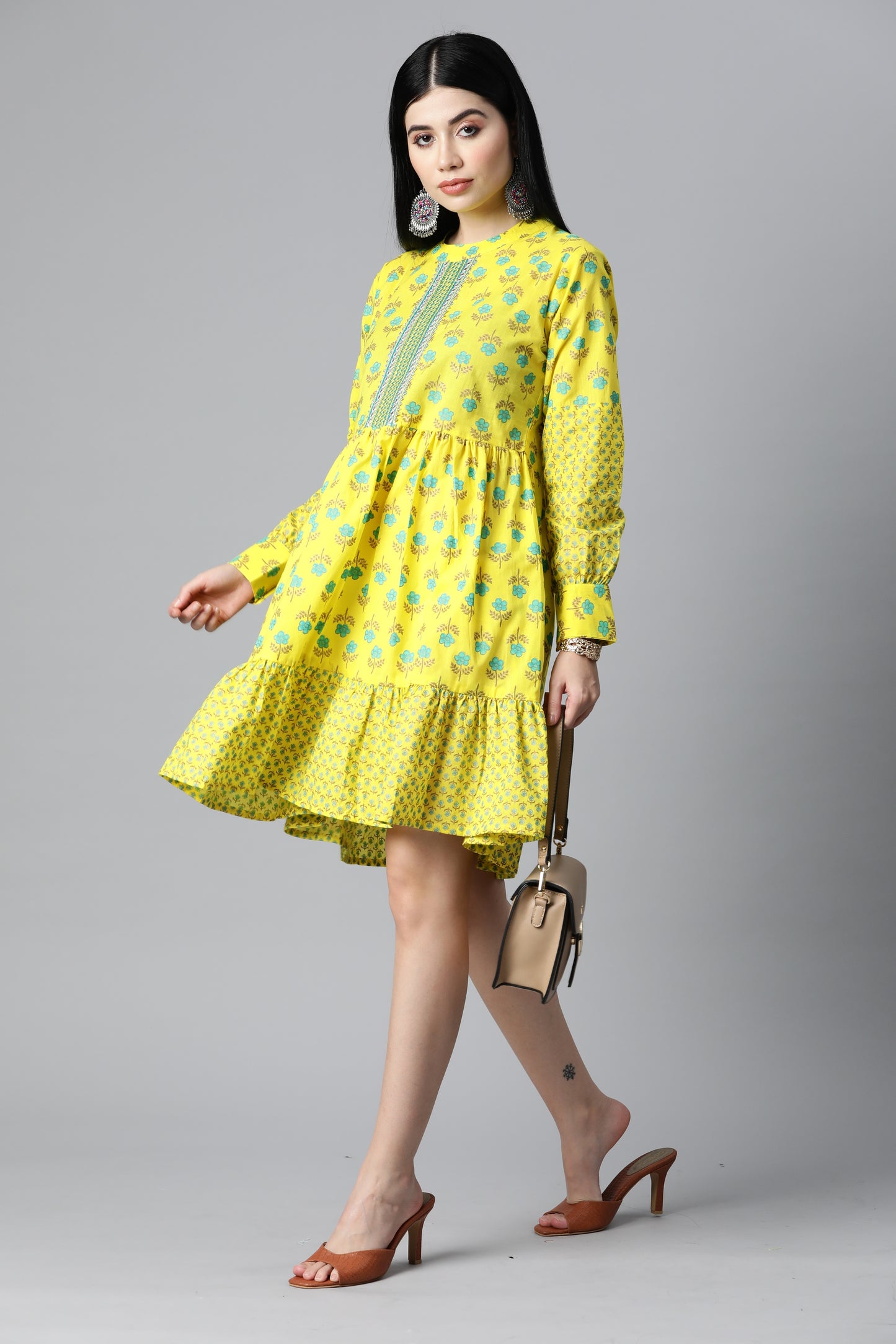 Yellow Printed Flare Dress